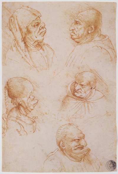 Cinco estudios de caras grotescas de Leonardo da Vinci